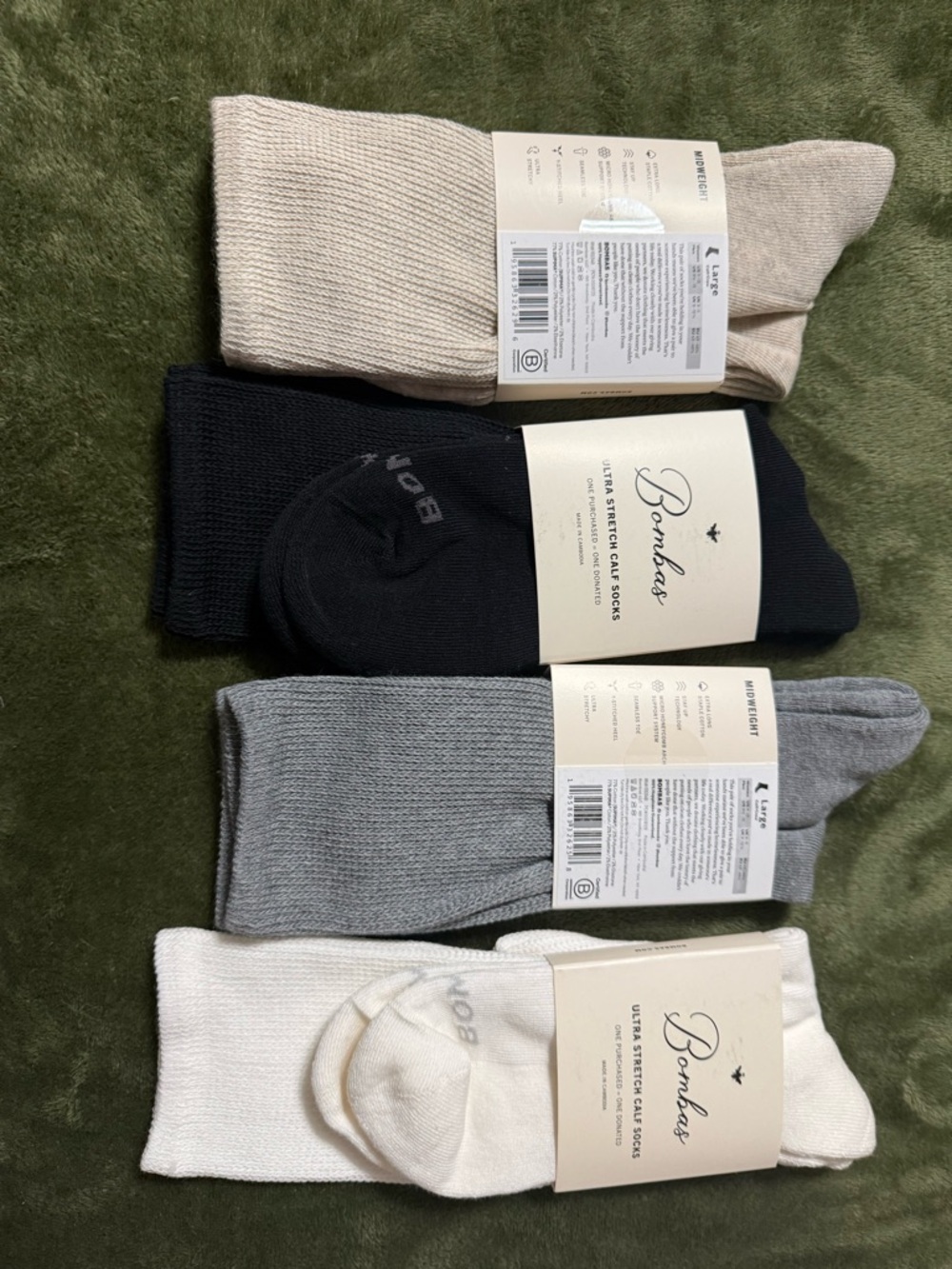 Bombas Crew Socks 4-Pack - Black, Gray, White, Beige